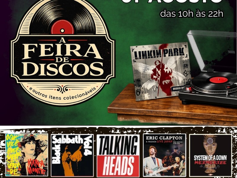 Feira de Discos reúne mais de 8 mil vinis, CDs e itens colecionáveis no Central Plaza&nbsp;Shopping